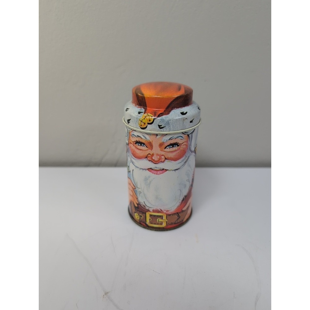 Vintage Cap-Tins Christmas SANTA Container Canister Holiday‎ Decor England 4.5in